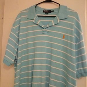 Light blue and white striped polo